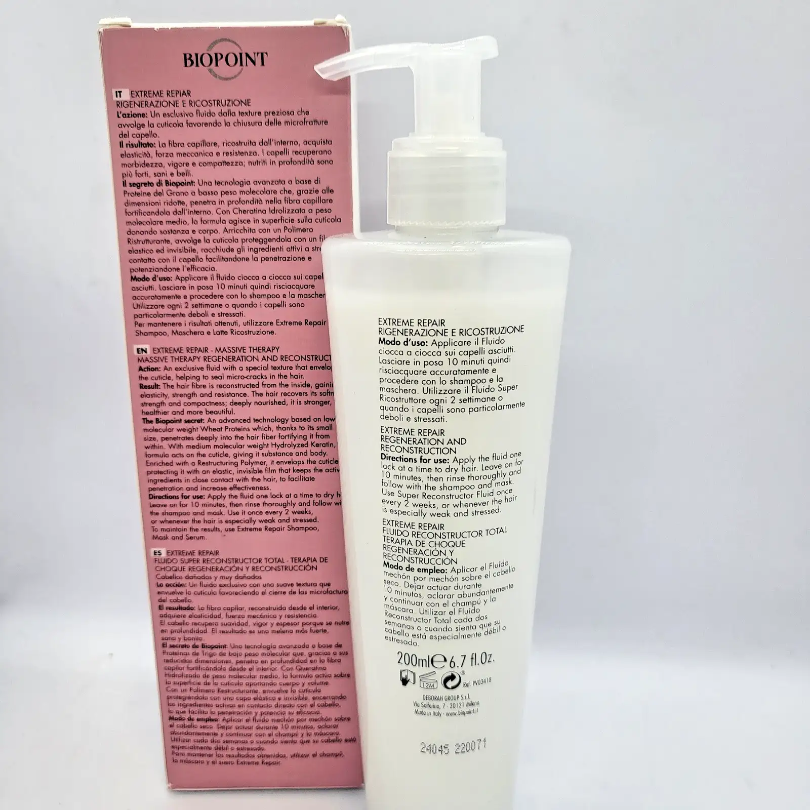 Biopoint Extreme Repair Възстановяващ флуид за коса 200ml Кератин Преди шампоан Нов - Image 3
