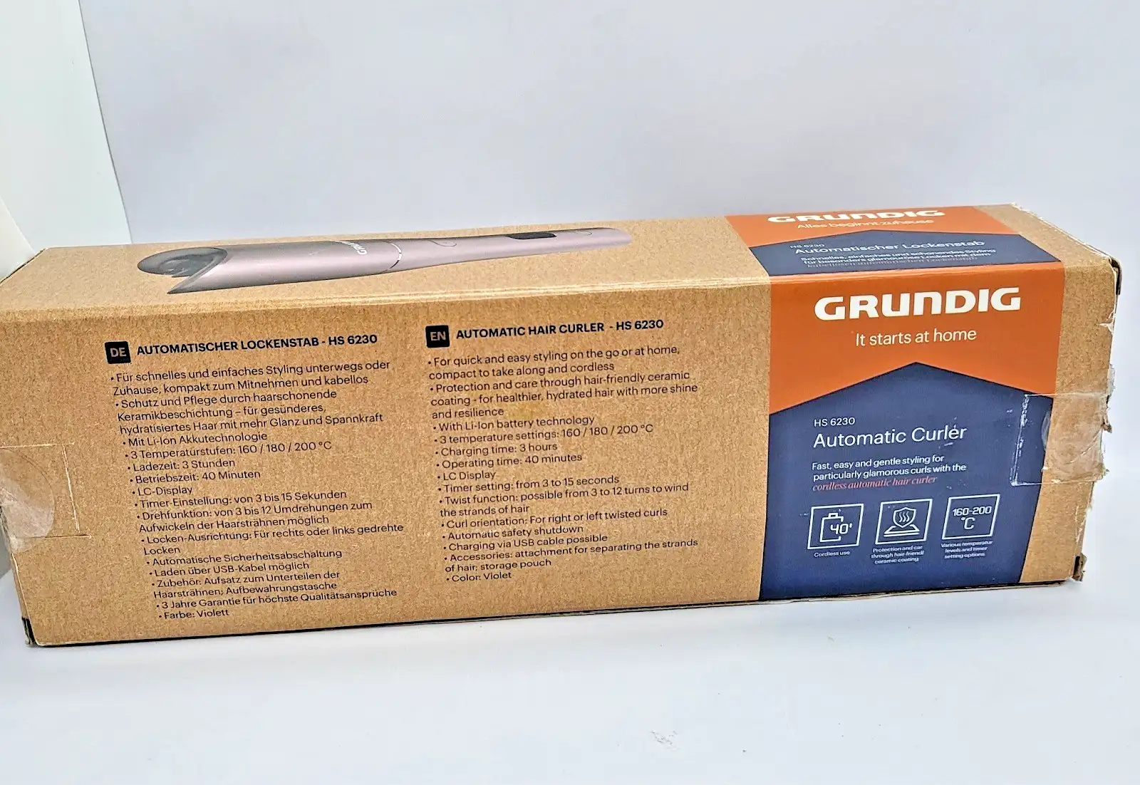 Grundig HS 6230 EasyCurl безжична автоматична маша за коса, лилава, нова, отворена кутия - Image 3