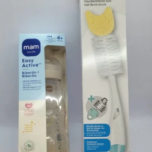 Бебешко шише за хранене MAM Easy Active 330 мл с бърз поток и подарък мека четка NUK