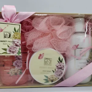 Луксозен подаръчен комплект за вана и тяло Salsa Sweet Peony с душ гел, лосион и крем в кошница НОВ