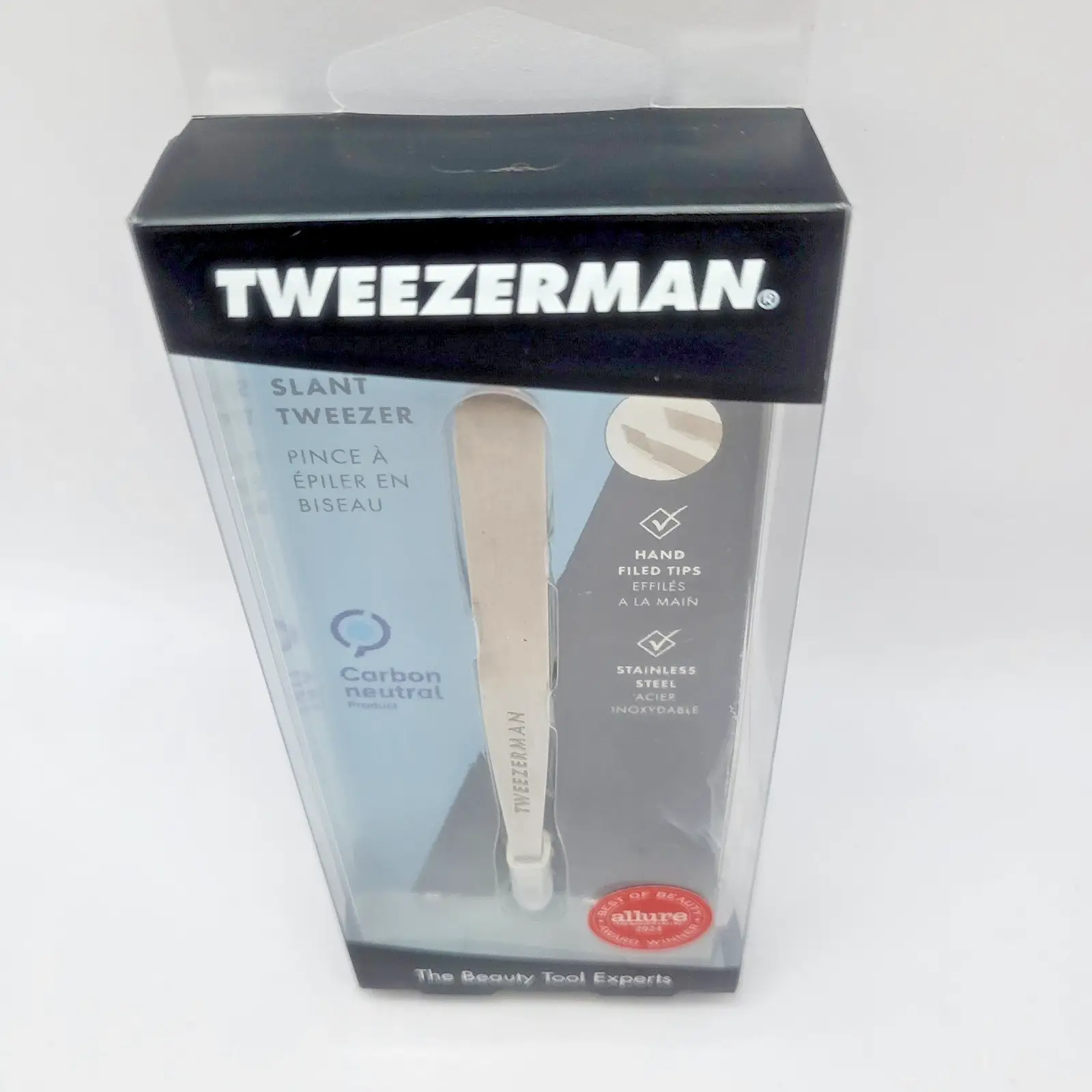 Класическа скосена пинсета Tweezerman от неръждаема стомана за вежди 1231-R Нова - Image 2
