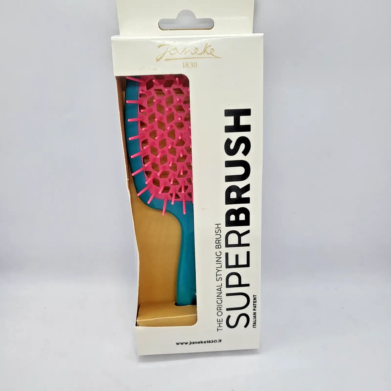 Четка за коса Janeke Superbrush Тюркоазено розова вентилирана за разресване Произведена в Италия Нова - Image 2