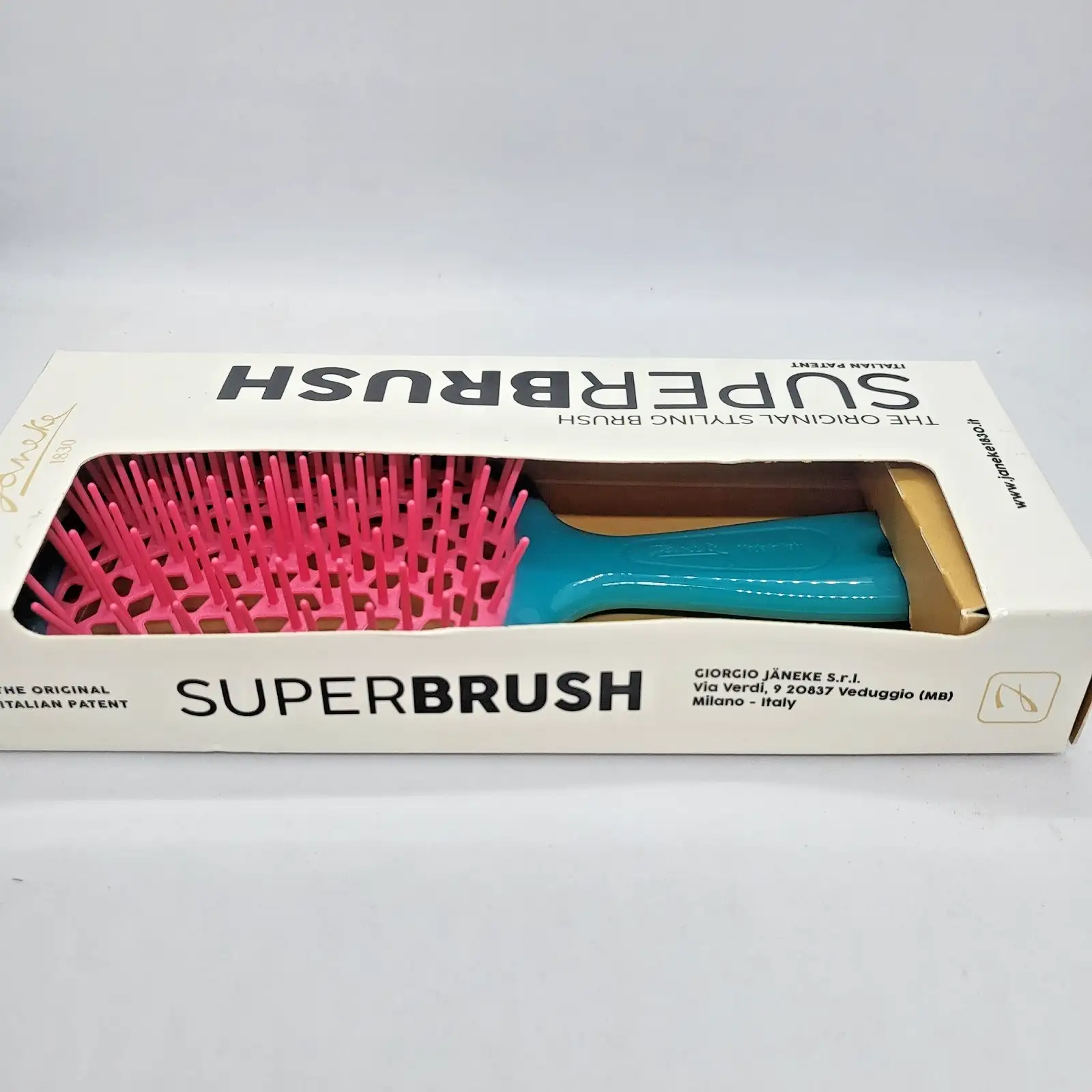 Четка за коса Janeke Superbrush Тюркоазено розова вентилирана за разресване Произведена в Италия Нова - Image 3