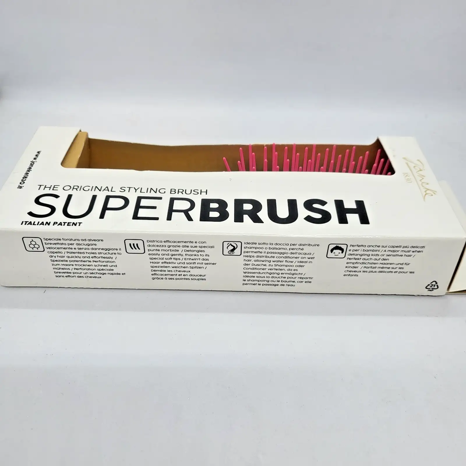 Четка за коса Janeke Superbrush Тюркоазено розова вентилирана за разресване Произведена в Италия Нова - Image 4