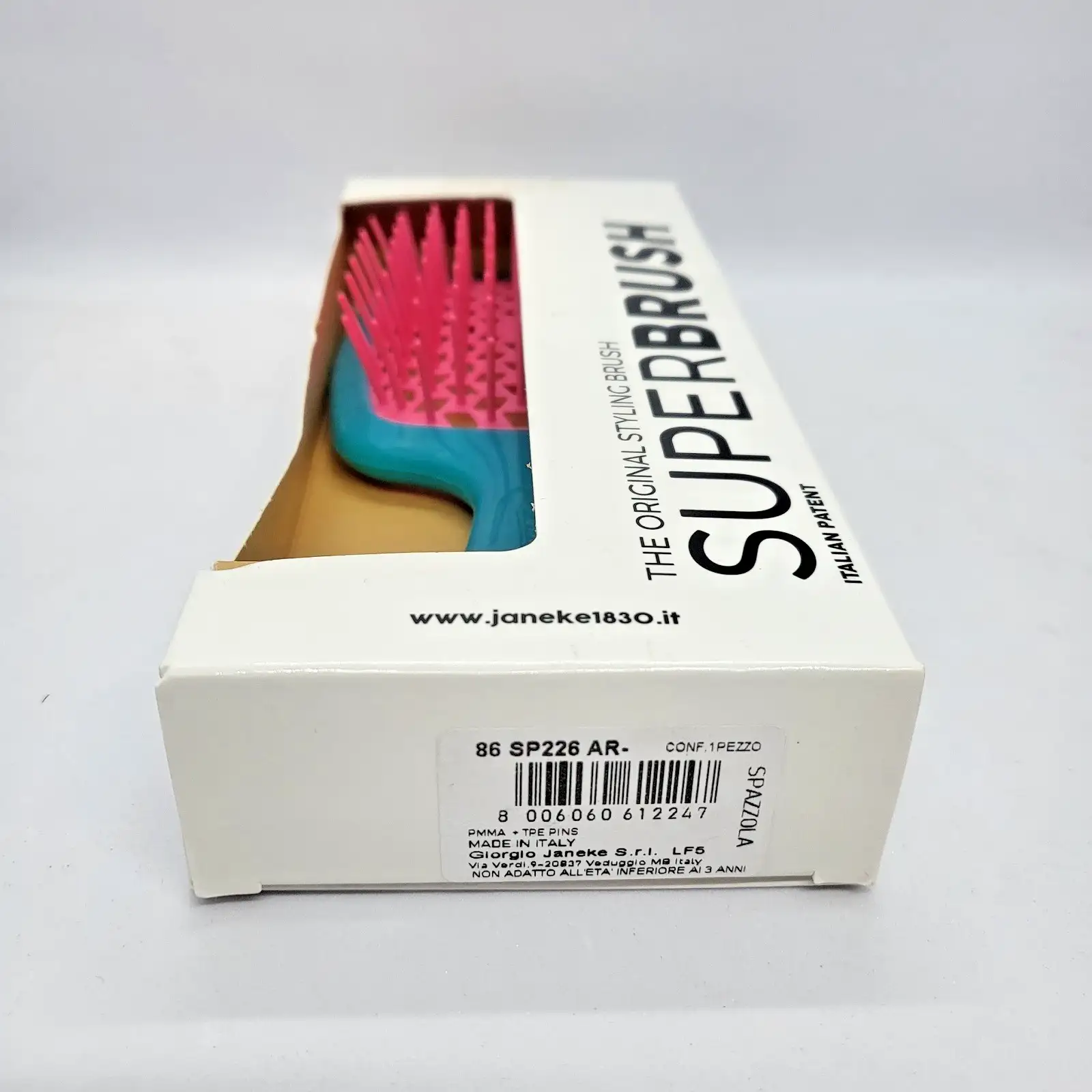 Четка за коса Janeke Superbrush Тюркоазено розова вентилирана за разресване Произведена в Италия Нова - Image 6